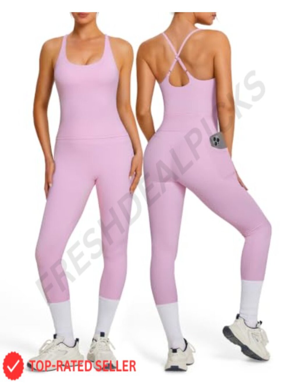 Women's Workout Set Cross Back Tank Top Booty Leggings with Pockets